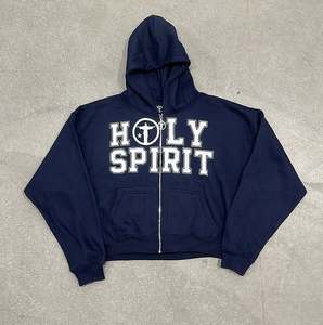 Men's Winter Hoodies 100% Cotton Zipper 3D Embroidery for Low MOQ Wholesale Made in Pakistan - Product Image 3