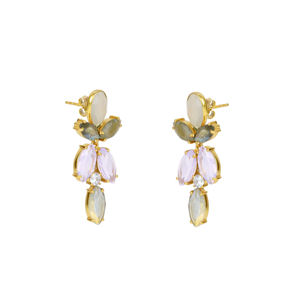 Nouvelles boucles d'oreilles pendantes en argent sterling 925 plaqué or, labradorite, calcédoine, élégantes, bijoux fins pour mariage, cadeau de fête - Product Image 2