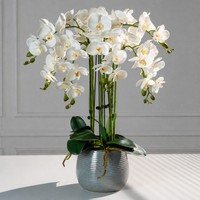 Orchidée Phalaenopsis artificielle réaliste faite à la main, plante en pot, fleur en soie blanche, pot en céramique, décoration de table pour la maison ou le bureau