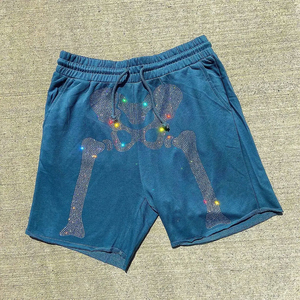 <span class=keywords><strong>Short</strong></span> de survêtement d'été avec logo personnalisé pour hommes avec entrejambe de <span class=keywords><strong>5</strong></span> pouces motif solide strass Fitness entraînement Gym course survêtement cordon de serrage - Product Image 1