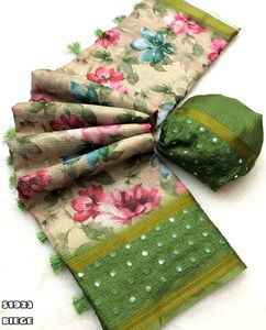 Derniers vêtements de créateurs Chemisier Saree Kota Chex avec impression numérique florale et broderie et bordure de travail en miroir grossiste d'Inde - Product Image 6