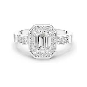 1.286 CT <b>Emerald</b> Cut Lab Diamond Halo Engagement <b>Ring</b> VVS-VS EF Clarity 18KT, 14KT, 10KT Gold & 925 <b>Silver</b> Rose, Yellow, - Product Image 2