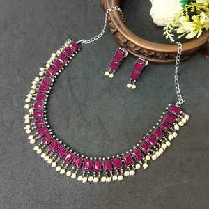 Ensemble de bijoux oxydé de haute qualité fabricant ensemble de bijoux en strass cristal antique pour les femmes bijoux oxydés indiens. - Product Image 2