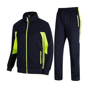 Survêtements de gym et de jogging personnalisés de qualité supérieure pour hommes, ensemble athlétique 2 pièces à fermeture éclair complète, style solide, grande taille, coupe ajustée d'automne - Product Image 1