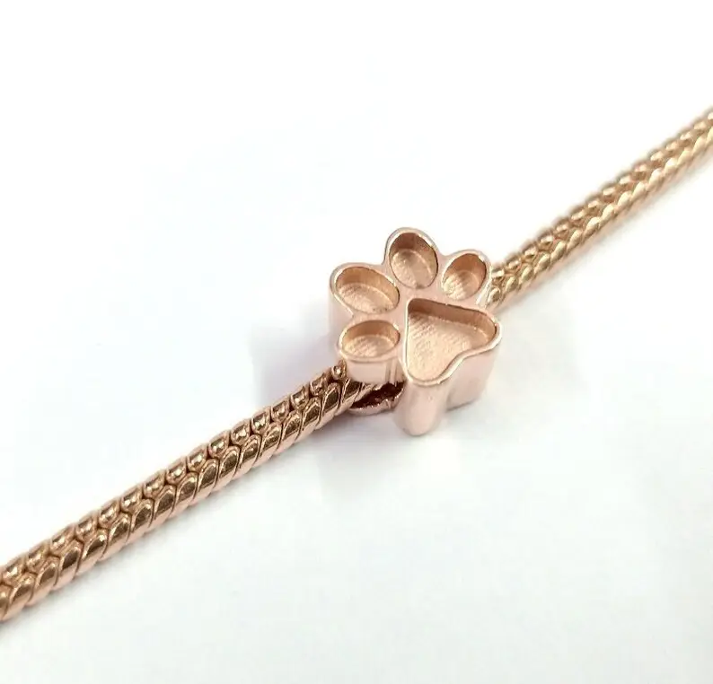 Pingente de pata para pulseira pandora, amuleto banhado a ouro rosa mais de 925 prata esterlina para trabalho em resina