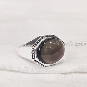 Grossiste Bague pour homme Quartz fumé naturel Pierre précieuse Bague de naissance d'avril Toutes tailles Bijoux fins arabes Bague en argent sterling 925 - Product Image 2