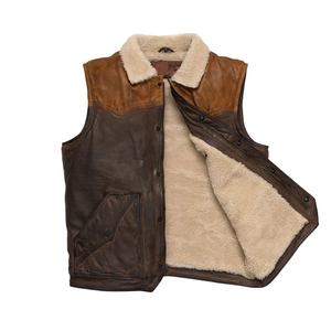 Men's Casual Winter Genuine Leather Zip-Up <b>Vest</b> V-neck Collar Eco-Friendly Breathable <b>Heated</b> Front Pocket Fur-Lined Outerwear - Product Image 2