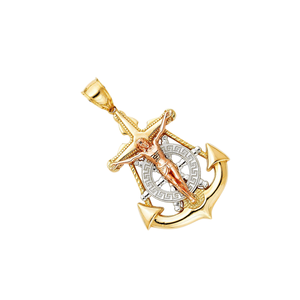 Élégant 14K Tri Couleur Or Mariner Christian Crucifix Croix Pendentif Haute Qualité Religieux Fine Jewelry - Product Image 3