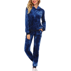 Ensemble sweat à capuche et jogging en velours tie-dye bleu pour femme, manches longues, taille élastique, survêtement décontracté, coupe régulière, vêtements d'hiver - Product Image 3