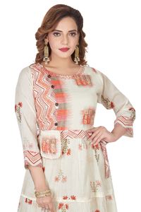 <b>Women's</b> Indian Ethnic Long Kurti Dress White Flair Print <b>Sexy</b> Pakistani Style <b>Suit</b> for Weddings & Parties-Model Number Fancy - Product Image 4