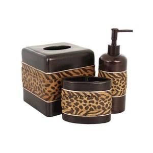 Ensemble de salle de bain design imprimé peau de léopard en métal de qualité supérieure fini antique en laiton avec distributeur de savon et porte-serviettes - Product Image 1