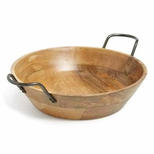 Bol en bois design avec poignée en fer Artisanat unique Parfait pour les cadeaux de mariage Décoration de la maison et présentation des repas - Product Image 1