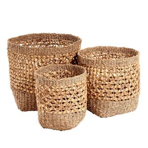 Ensemble de 3 paniers ronds en jonc de mer et en jacinthe d'eau naturels, panier de rangement fait à la main, vente en gros, écologique, fabriqué au Vietnam - Product Image 1