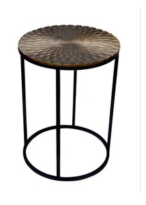 Lujosa mesa de acento de aluminio y hierro de diseño Simple, muebles modernos para el hogar con tapa de madera, mesa auxiliar decorativa personalizable - Product Image 4