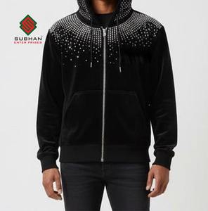 Sudadera con Capucha de Forro Polar Impermeable y Cortavientos para Hombre, con Pedrería Negra de Lujo |   Chaqueta de Invierno Personalizable OEM 100% Algodón - Product Image 4