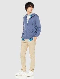 Sweat à capuche zippé intégral en molleton 100 % coton, col à capuche, impression numérique, motif uni, détail poche, teinture unie, pour homme, automne - Product Image 4