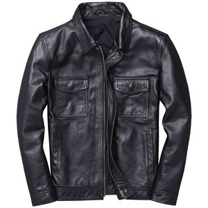 Chaqueta de motorista de invierno Vintage para hombre personalizada solapa corta de cuero PU con detalles en piel de vaca - Product Image 2