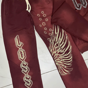 Ensemble survêtement pour homme personnalisé, sweat-shirt et pantalon de survêtement délavé à l'acide, coupe-vent, fermeture éclair, jogging long, survêtement en strass, hiver - Product Image 3