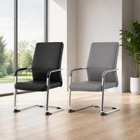 Fauteuil d'invité élégant Sleek Sled Cantilever à dossier haut, en cuir PU rembourré, accoudoirs chromés, pour réception et conférence, modèle 2217