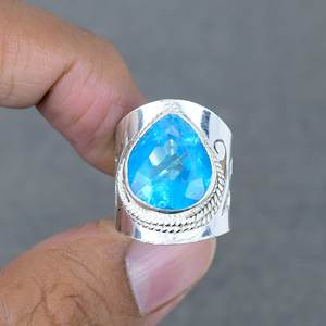 Anillo Vintage de cuarzo azul, anillo Chapado en plata Unisex con piedras preciosas de latón, joyería de plata para fiesta de boda, venta al por mayor de fábrica - Product Image 2