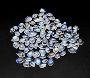 Arco-íris Moonstone Pear Cabochões 5X3mm Para 10X7mm Pedras Preciosas Soltas Cabochões De Cristal De Moonstone De Fogo Azul