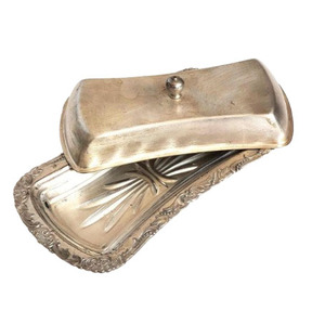 Plats de service à beurre modernes et élégants en acier inoxydable plaqué argent avec couvercles rabattables pour le stockage alimentaire sur table de cuisine, emballage en carton haut de gamme - Product Image 2