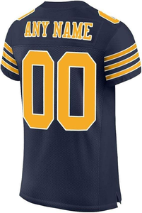 Custom American Football Jersey Navy Blue Yellow Short Sleeve <b>V</b> <b>Neck</b> Breathable Anti-Bacterial 100% Polyester Custom Brand Name - Product Image 3
