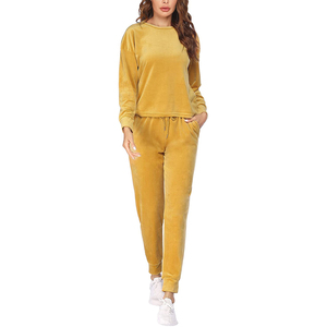 Ensemble de vêtements de sport en velours d'hiver décontracté pour femmes taille XS sweats à capuche imprimés solides avec pantalon élastique et hauts longs Offres Spéciales - Product Image 4
