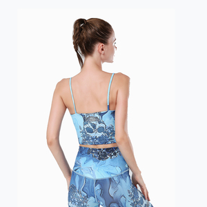 Blue Skull Print Yoga Set 2 Piece Spaghetti Strap Crop <b>Top</b> High Waist Full Length Leggings Breathable Spandex Polyester - Product Image 6