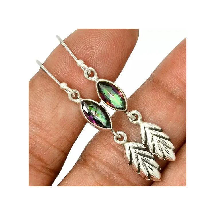 Neu Neueste Antike Designer Großhandel Solid 925 Sterling Silber Fine Jewelry Natural Multi color Mystic Topaz Dangle Hook Ohrring