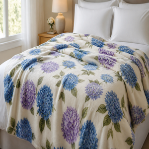Custom Printed <b>Throw</b> Blanket Personalized Hydrangea Floral Gift Sublimation Flannel Fleece Polyester - Product Image 1