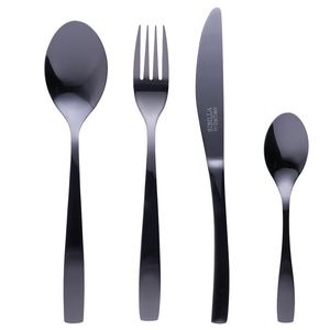 Set di posate Manhattan Sibilla da 16 pezzi in acciaio inossidabile nero lucido riutilizzabile - Product Image 1