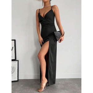 Vestido de Crepé con Tirantes y Cuello Cruzado para Mujer de Jane's, con Detalle de Abertura, Elegante Vestido Maxi sin Mangas para Fiestas Nocturnas y Uso Casual - Product Image 5