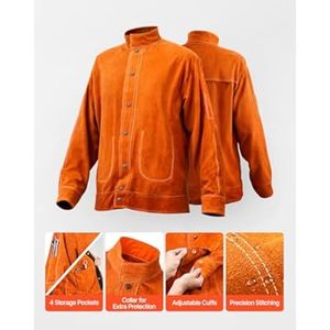 Meilleure vente chaude veste de soudage en cuir logo personnalisé vestes de travail de soudeur robuste combinaison de sécurité de protection corporelle ignifuge - Product Image 2