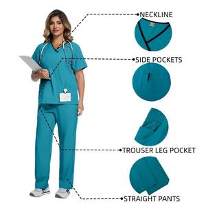 Color sólido Transpirable Enfermería Scrubs Elasticidad Clínica de mascotas Enfermera Ropa DE TRABAJO Ropa fina de LICRA alta-Tallas suaves XL y 3XL - Product Image 1