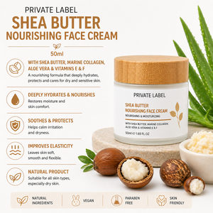 Crema Viso al Burro di Karité 50ml con Etichetta Privata OEM |   Crema Idratante Profonda per Pelle Secca |   Collagene Aloe Vera |   Spagna UE - Product Image 2