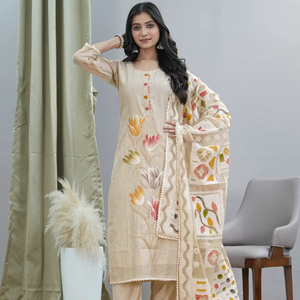 Neeta Creation Premium Cotton Women's Casual Kurti Set <b>Three</b> Piece-Soft Fabric with Matching Dupatta & Pant All Seasons - Product Image 1