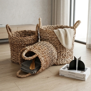 Ensemble de paniers de rangement en écorce de bananier naturelle, tressage épais, poignée en forme d'arche, pot cylindrique, décoration artistique pure pour la maison, artisanat - Product Image 6