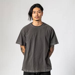 เสื้อยืดสีดำโอเวอร์ไซส์สำหรับผู้ชายเสื้อยืดฟอกกรดกราฟิกซักได้สำหรับผู้ชาย - Product Image 2