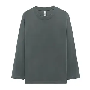 Venta al por mayor 220G algodón peinado 100% algodón piel suave cómodo transpirable en blanco cuello redondo manga larga Camiseta para hombres - Product Image 2