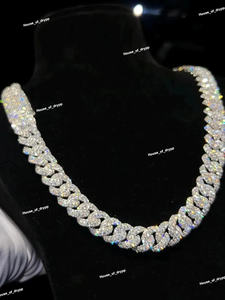 Collar de Cadena Cubana con Diamantes de Moissanita S925, Engaste de Púas, Collar de Cadena Hip Hop de Lujo para Hombre - Product Image 3