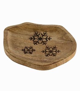 Plateau de service en bois de manguier de forme organique avec gravure de flocon de neige, plateau rustique décoratif en bois pour les collations et les desserts de Noël - Product Image 2