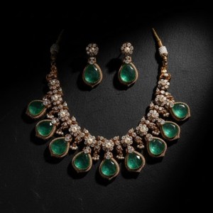 Exquisite Silver Green <b>Kundan</b> Necklace Set with Earrings | Handcrafted Bridal <b>Jewelry</b> | Traditional Wedding Statement Necklace - Product Image 6