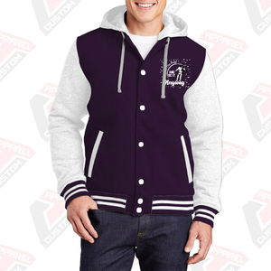 แจ็กเก็ตมหาวิทยาลัยอบอุ่นมีฮู้ดของผู้ชายมีเทคนิคการปักผ้าฟลีซผ้าฝ้าย100% พิมพ์ดิจิตอลย้อมสีเรียบสำหรับฤดูหนาว - Product Image 6