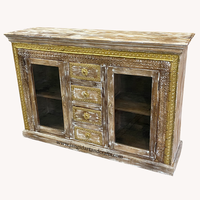 Meubles de maison rustique blanc, commode à tiroirs de détresse, armoire en bois de ferme, Style folklorique, sculpté, armoire de rangement en bois massif, armoire en verre