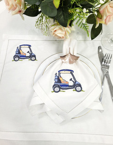 Chariot Goft brodé moderne personnalisé Set de table et serviette en coton blanc Tapis à surpiqûres lavables pour la maison Hôtel Événements - Product Image 4