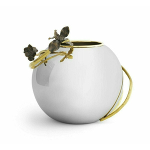 Vase à fleurs moderne en métal fabriqué à la main avec motif de vigne à la feuille d'or, dessus de table décoratif en aluminium poli martelé pour la maison - Product Image 4