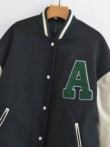 Veste d'hiver personnalisée de haute qualité pour hommes avec manches en cuir Vestes de baseball Letterman en laine et toile Tissu léger - Product Image 2