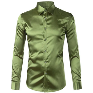 Camisa de Vestir Casual de Negocios para Hombre, con Solapa de Satén, Manga Larga, Corte Entallado, Ropa de Trabajo de Oficina, Camisa Formal Elegante - Product Image 1