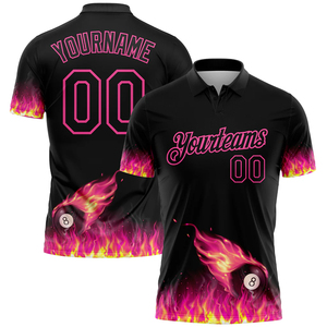 เสื้อโปโลสำหรับทีมสนุกเกอร์เสื้อ PBJ-0098ดีไซน์เปลวไฟบิลเลียด8ลูกพิมพ์ลาย3D สีชมพูสีดำตามสั่ง - Product Image 2